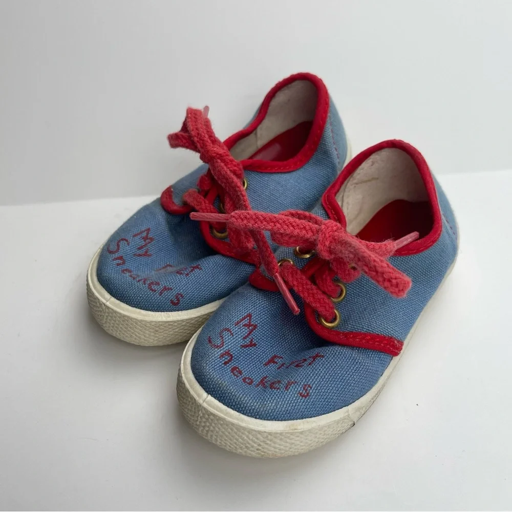 VTG 80s‎ Infant My First Sneakers Size 3 Retro Made in USA Rare Blue & Red
